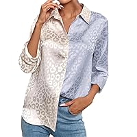 Women Print Luxury Blouse Spring Summer Long Sleeve Lapen Vintage Button Up Shirt Office Satin Top Large Size