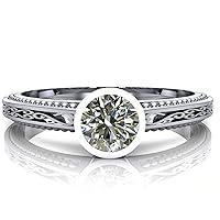 Round Near White Moissanite Engagement Silver Plated Ring Size 7