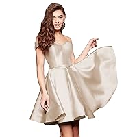 Off The Shoulder Homecoming Dresses for Teens Sweetheart Neck Satin Short Cocktail Party Gowns with Pockets