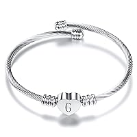 Women Girls Initial Heart A-Z Letter Cuff Bracelet Personalized Name Expandable Wristband Bangle Bracelets Stainless Steel Birthday Jewelry