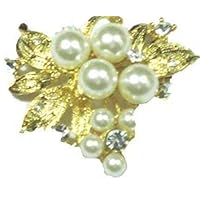 Imported Ivory Pearls Stones Crystals Studded Gold Plated Leaf Brooch