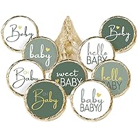 Green and Gold Baby Shower Party Favor Kisses Candy Stickers - Sweet Baby Party Favors - 180 Labels