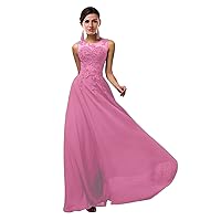 Long Sheer Neck Evening Bridesmaid Dresses Prom Gown T004LF Hot Pink US16