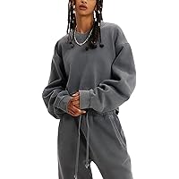 Flygo Sweat Sets for Women 2 Piece Fleece Tracksuit Jogger Crop Sweatshirt and Sweatpants Set Suits(Grey-M)