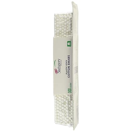 Swisspers Cotton Swabs, 100% Cotton Double-Tipped, White Plastic Sticks, 300 Count Package