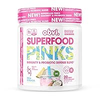 Obvi Superfood Pinks Probiotic Blend | Rich in Antioxidants, Adaptogens, Digestive Enzyme Blend, Immune Support, Gut Health | Keto, Gluten-Free, No Sugar, 10 Billion CFU | Pina Colada, 20 Servings