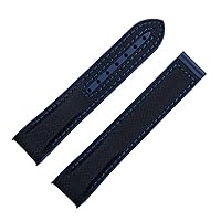 20mm 22mm Nylon Rubber Watchband for Omega Strap SEAMASTER Planet Ocean Deployant Clasp Watch Band Accessories Bracelet Chain (Color : Black Blue, Size : 20mm-Silver Buckle)