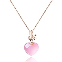 Uloveido Rose Gold & Platinum Plated Simulated Quartz Pink Heart Pendant Bow-Knot Necklace Rosette Jewelry for Women Y897