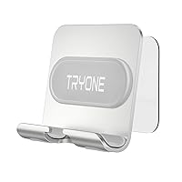 Wall Mount Cell Phone Holder - Mirror Adjustable Cellphone Stand with 2Pcs Adhesive Sticky Pads for Bathroom Bedroom Kitchen or Dorm, Compatible with iPhone Series or Other Smartphones