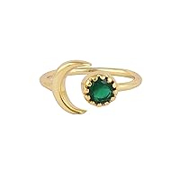 Green Emerald Hydro Moon Shape Rings Gold Plated Brass Adjustable Rings Jewelry EJ-1056-6