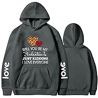 Women's Fashion Hoodies & Sweatshirts Funny Letter Print Long Sleeve Hooded Pullover Holiday Valentines Gifts Tops