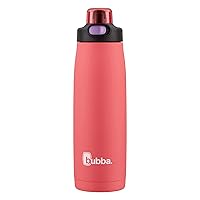 Bubba Radiant Vacuum-Insulated Stainless Steel Water Bottle with Leak-Proof Lid and Straw, Rubberized Bottle with Push-Button Straw Lid, Keeps Drinks Cold up to 12 Hours, 24oz Electric Berry