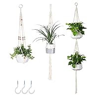 3 Pack Macrame Plant Hanger with 3 Hooks, Different Size Hanging Planters for Indoor Plants Holder for Boho Home Decor,Ivory
