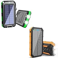 2 Pack Solar Charger Portable Solar Power Bank for Cell Phone Waterproof External Backup Battery Power Pack Charger