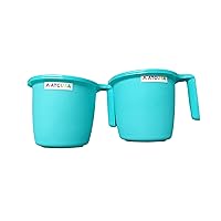 Indian Plastic Mugs for Bathroom Bath Accessory Set of 2 Mugs Bathing Mugs Dabba, Certified Bathing Water Mug - 1.5 Litre Each - Assorted Colors