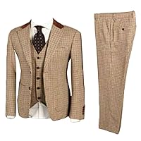 Men's Houndstooth Three Pieces Suit Two Buttons Prom Banquet Peak Lapel Tuxedos