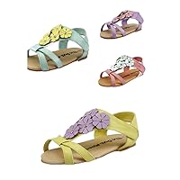 Summer Beautiful Girl's Shoes T-Strap Sandal Daisy Flower Top Toddler Size Yellow Purple (7, Purple)