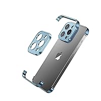 Aluminum Metal Frameless Soft Inner Bumper Case with Camera Lens Protector, for iPhone 15 Pro Max,No Back Design Compatible with MagSafe Wireless Charging（Blue 6.7‘’iPhone 15 Pro Max）