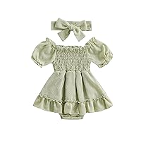 MERSARIPHY Infant Baby Girl Romper Dress Pleated Chiffon Summer Clothes Baby Boho Romper with Headband