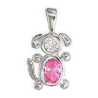 Sterling Silver Pink Tourmaline Cubic Zirconia October Birthstone Dog Necklace with 1.5 mm Bead Chain