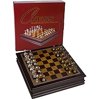 Grace Chess Inlaid Wood Board Game Set with Metal Pieces, Medium 12 x 12 Inch
