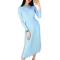 Women's Knitted Long Dress Autumn and Winter Basic Full Sleeve Slim Fit Retro Dress Party Sweater Dress