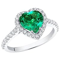 PEORA 2.25 Carats Created Colombian Emerald with Lab Grown Diamonds Sweetheart Ring for Women 14K White or Yellow Gold, Heart Shape, Sizes 4 to 10