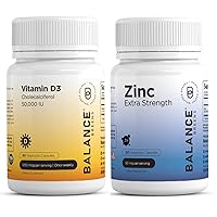 Balancebreens Vitamin D3 50,000 IU - 60 Veggie Capsules - High Potency Gluten Free Non-GMO Vitamin D Supplement and Zinc Extra Strength 50mg 120 Vegan Non-GMO Tablets