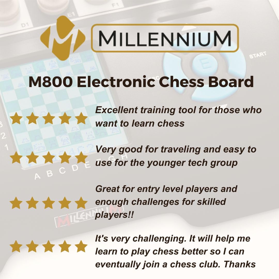 Millennium Chess Champion Electronic Chess Board - for Beginners & Improving Players - Great Partner for Play and Practice- LED Display – Built-in Chess Engines - Interactive - MIL800