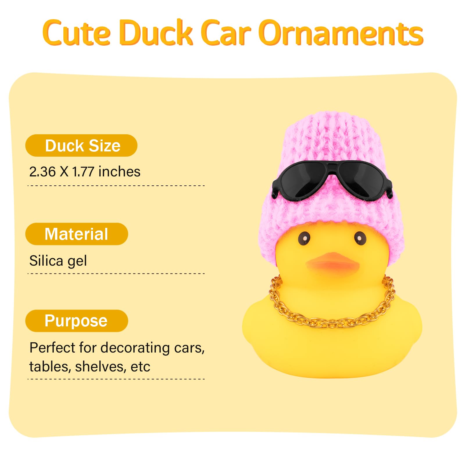 wonuu Swim Ring Rubber Ducks with Crown/Knitted Hat Sunglasses Pearl/Necklace for Cars Dashboard Decorations Car Accessories Duck Car Ornament, Queen+Pink