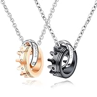 Men's Womens Stainelss Steel Queen King Crown Ring Pendant Necklace Christmas Valentine Anniversary Present
