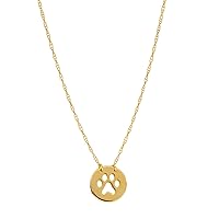 14K Yellow Gold Mini Paw Print Pendant Necklace, 16