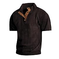 Mens Button Up Collared Corduroy Shirts Short Sleeve Ribbed Knit Camp Beach Shirts Basic Athletic Golf Polos Shirt