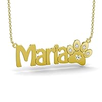 0.1cttw Real Diamonds Name Necklace in Sterling Silver for Women,Name Necklace with Paw for Dog Lovers