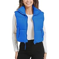 Flygo Puffer Vest Women Cropped Vest Zip Up Stand Collar Sleeveless Padded Winter Down Jacket