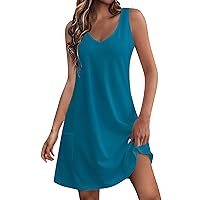 Tank Swing Dress with Pockets for Women Summer Solid Color/Gradient Print Scoop Neck Sleeveless Elegant Dress
