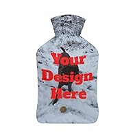 Personalized Hot Water Bottle with Your Image/Text - Rubber Hot Water Bottle with Cover, Hot Water Bag for Neck Shoulder and Hand Feet Warmer, Hot and Cold Therapies,Custom Pattern,1000Ml