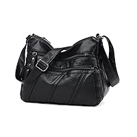 Crossbody Shoulder Bag for Women Multi Pocket Messenger Bag Soft PU Leather Cross-Body Handbags for Ladies(Ladies Shoulder Bag for Black)