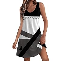 UOFOCO 2024 Cheap Clearance Women's Tank Dress for Summer Vacation Beach Sundress with Pockets Low V Neck Mid Thigh Length Athletic Dresses Dark Gray Small
