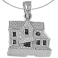 Silver 3D Cottage House Necklace | Rhodium-plated 925 Silver 3D Cottage House Pendant with 18