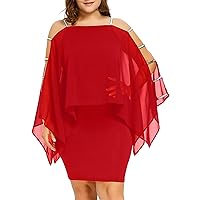 Dresses for Women 2024 Womens Trendy Cold Shoulder Solid Plus Size Ladder Cut Tiered Chiffon Stretch Bodycon Dress
