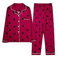 Girls Heart Pajama Sets for Women Cute Button Up Shirts with Mid Rise Pants Sleepwear Loungewear Nightgown Two-Piece