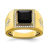 14k Gold Lab Grown Diamond and Simulated Onyx Side Religious Faith Crosses Mens Ring Size 10.00 Jewelry Gifts for Men