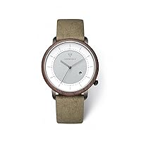 KERBHOLZ Masterpieces Collection Michel Solar Vegan Analogue Men's Quartz Watch with Date Display, Natural Wood Case, Paper Strap Diameter 45 mm, Walnut