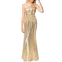 Lorderqueen Women's One Shoulder Sequins Bridesmaid Prom Dress Long Evening Party Gowns