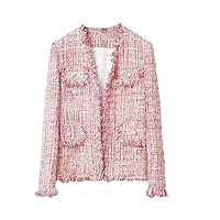 Pink Tweed Sequin Fabric Wind Coat - French Aristocratic Top for Spring/Autumn