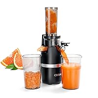 CRANDDI Mini Juicer 16oz Cup, Compact Small Space-Saving Masticating Slow Juicer, Cold Press Juice Extractor with Brush and Reverse Function for Fruit Vegetable Juice, Easy to Clean, M-228 Black