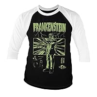 Officially Licensed Frankenstein Retro Baseball 3/4 Sleeve T-Shirt (White-Black)