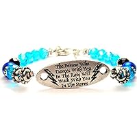 The Person Who Dances with You in The Rain Will Walk with You Blue Crystal Beaded Toggle Bracelet