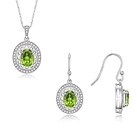 Rylos Women's Sterling Silver Princess Diana Inspired Ring & Pendant Necklace Set. Gemstone & Diamonds, 8X6MM Birthstone. Perfectly Matching Friendship Jewelry, Sizes 5-10.